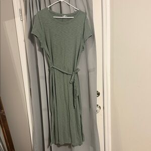 GAP Sage Green Midi Dress | Tie Waist Belt | Casual T-Shirt Dress